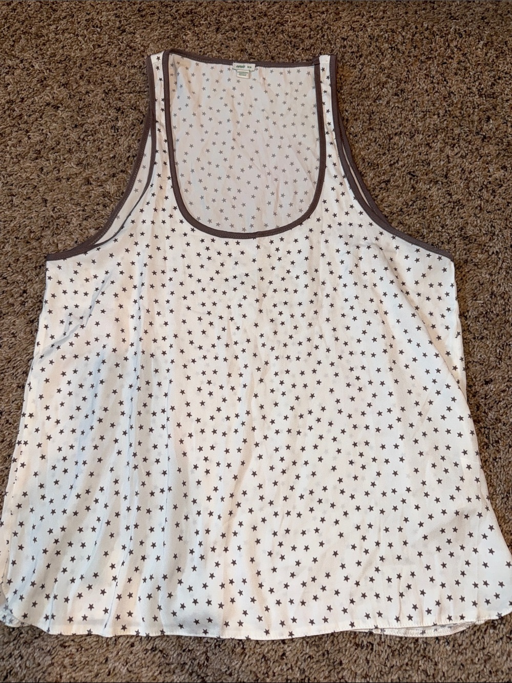 Women’s Star Print Tank Top pajama- White with Brown Trim
